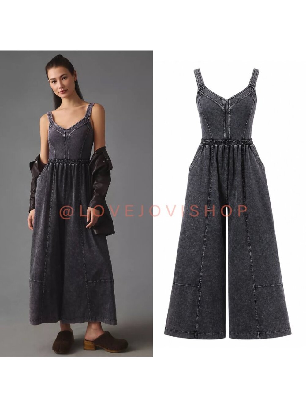 Bohemian | Anthropologie Jumpsuit | Corset Tank Wide Leg Grey Acid Washed NWT 1X
